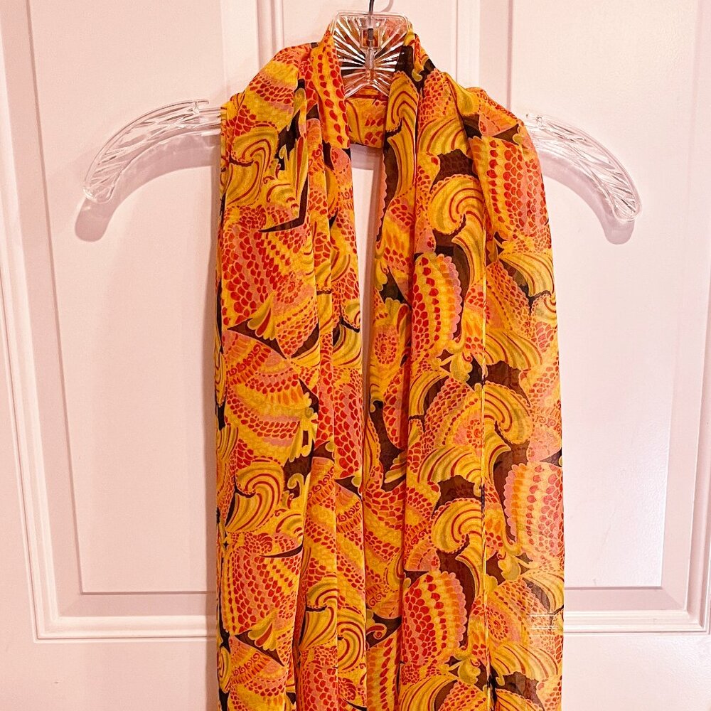 Jessica London Scarf Wrap 68" x 35" Bright Colors Sheer Orange, Red, Yellow